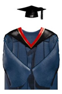 訂製理工大學工程碩士畢業袍 黑色方形畢業帽 紅色肩帶披肩 碩士畢業袍製衣廠DA214